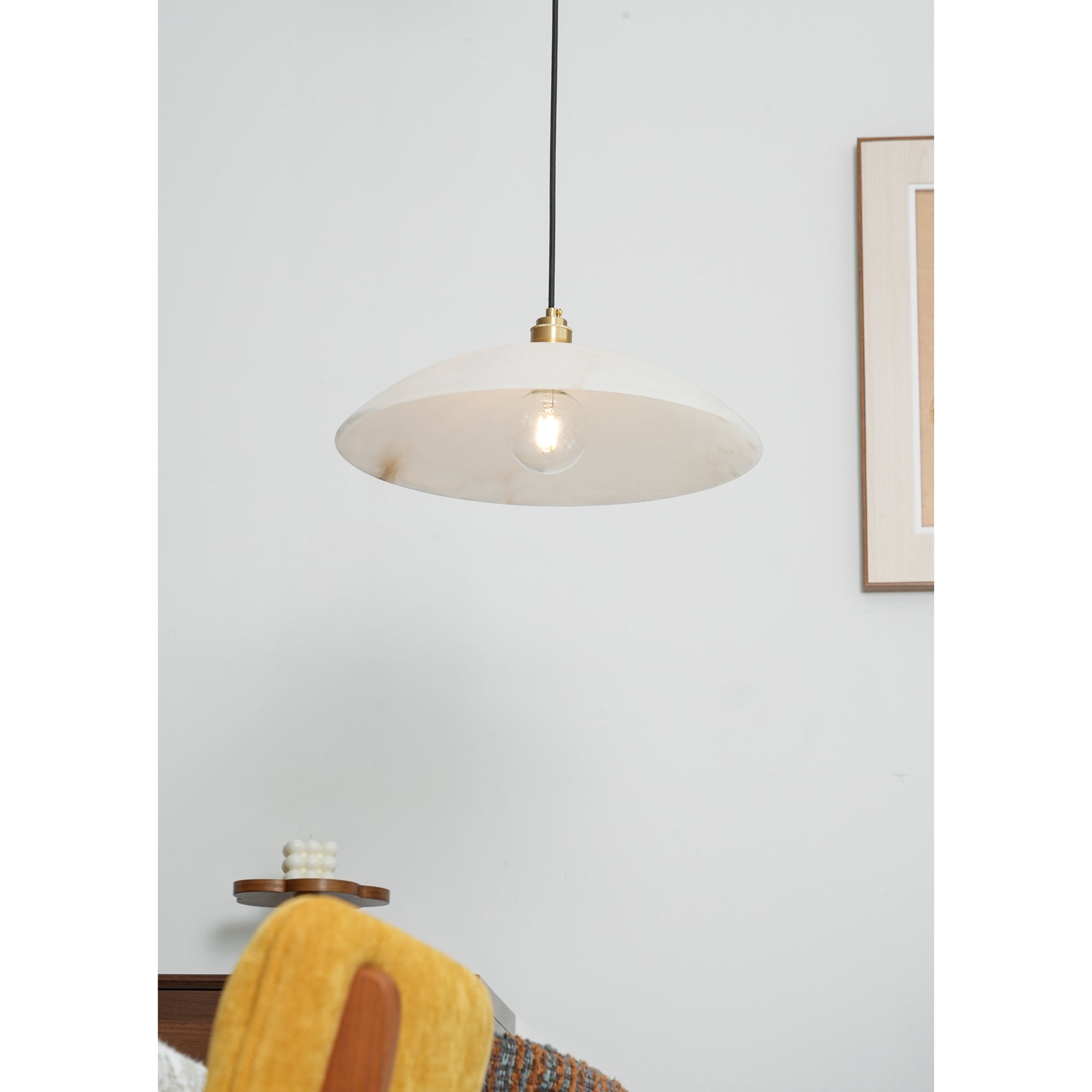 Pendant Light Alabaster Dome 15.7 in White Indoor Ceiling Kitchen Dining Room Hanging Fixture | Thomler