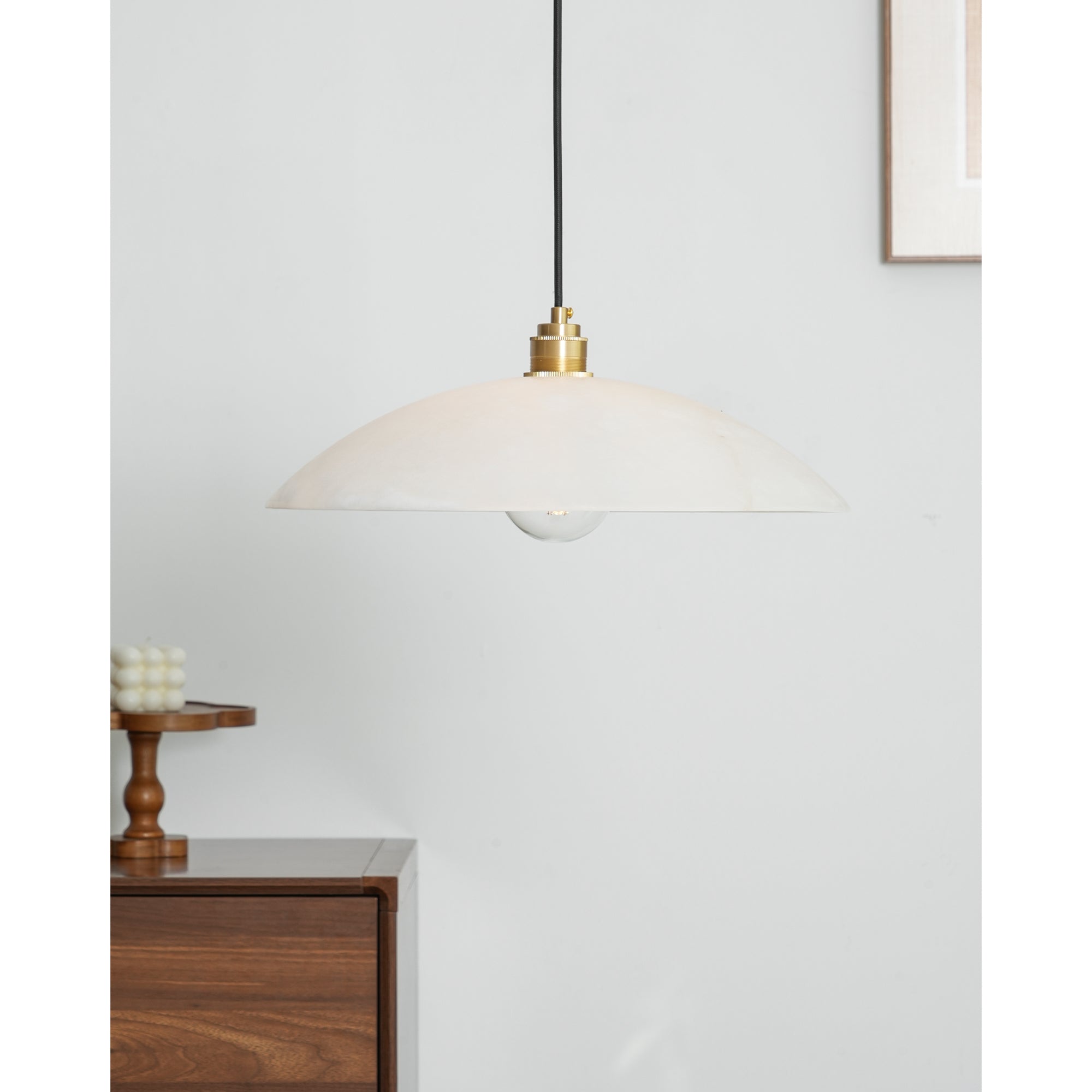 Pendant Light Alabaster Dome 15.7 in White Indoor Ceiling Kitchen Dining Room Hanging Fixture | Thomler