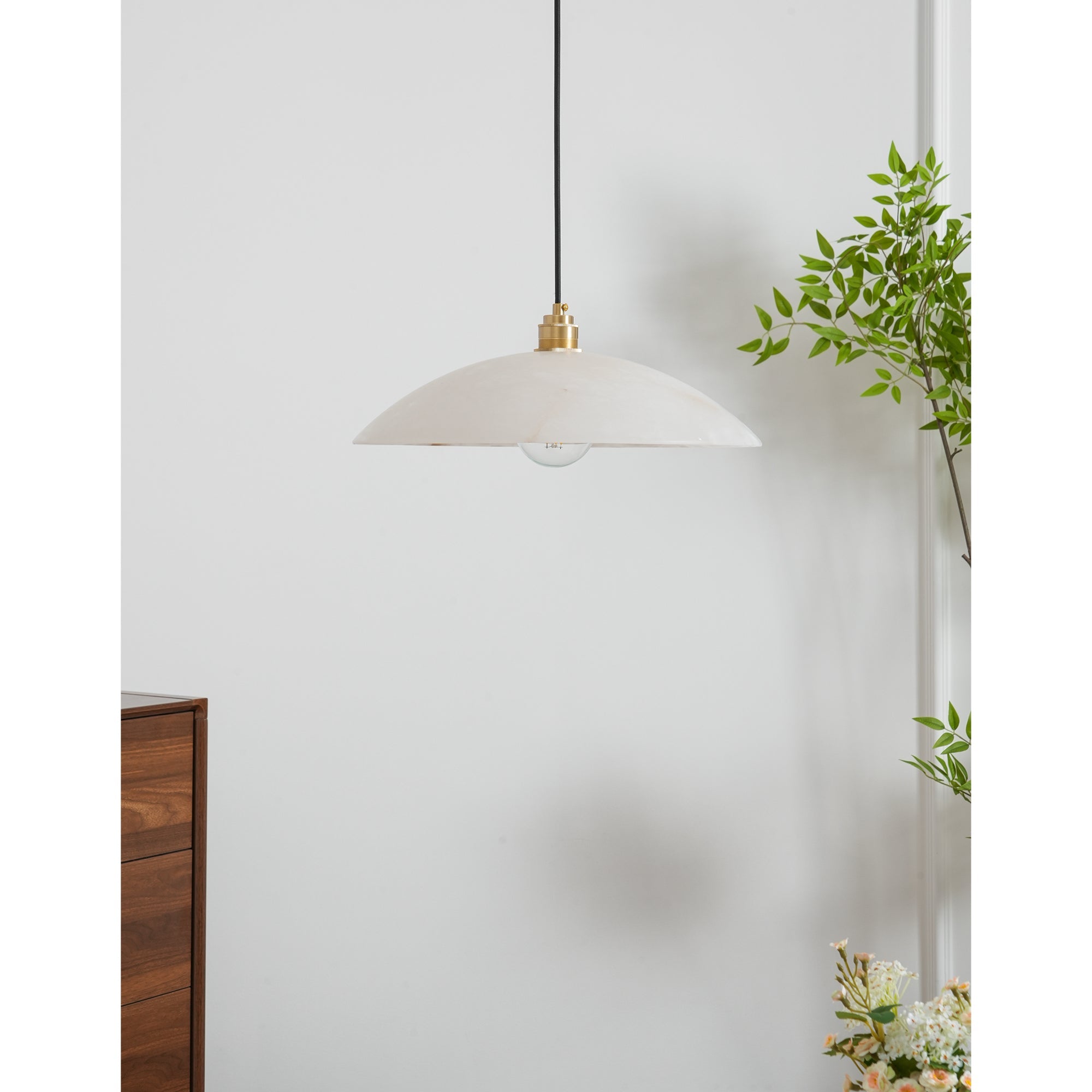 Pendant Light Alabaster Dome 15.7 in White Indoor Ceiling Kitchen Dining Room Hanging Fixture | Thomler