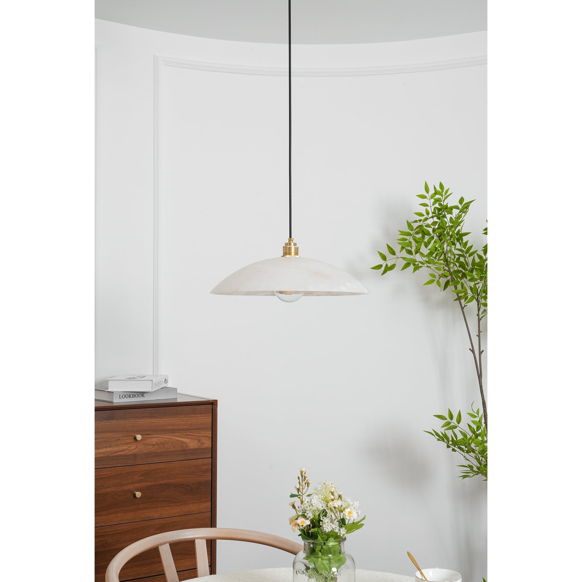 Pendant Light Alabaster Dome 15.7 in White Indoor Ceiling Kitchen Dining Room Hanging Fixture | Thomler