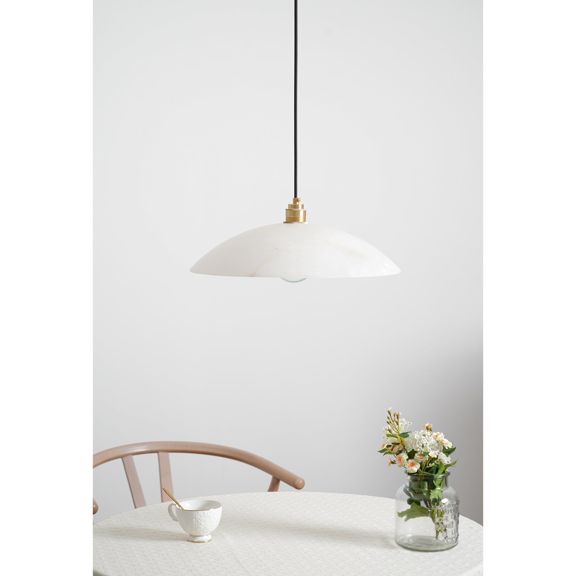 Pendant Light Alabaster Dome 15.7 in White Indoor Ceiling Kitchen Dining Room Hanging Fixture | Thomler