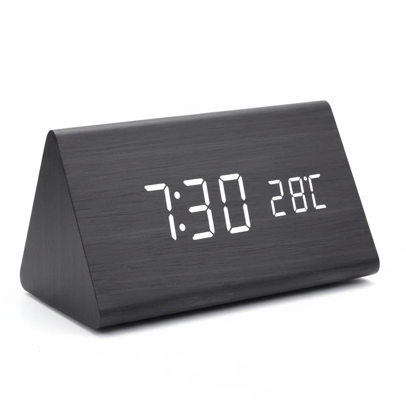 Digital Alarm Clock with Wood-Grain Finish – 3 Alarms, Temperature Display & Adjustable LED Brightness for Bedroom, Desk & Nightstand | Thomler
