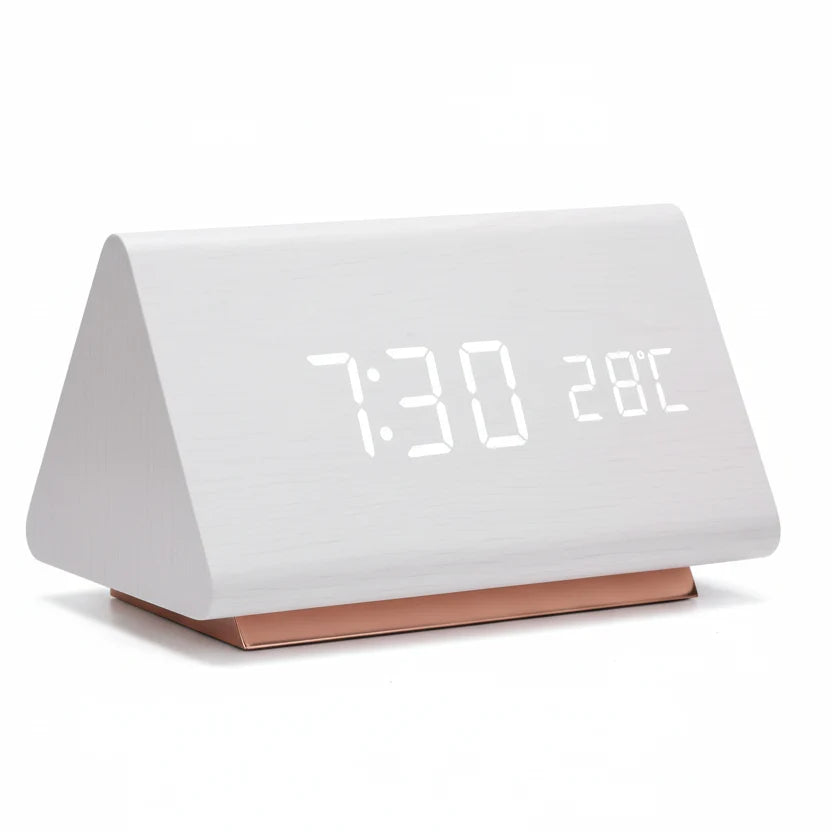 Digital Alarm Clock with Wood-Grain Finish – 3 Alarms, Temperature Display & Adjustable LED Brightness for Bedroom, Desk & Nightstand | Thomler