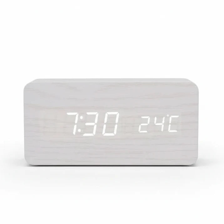 Digital Alarm Clock with Wood-Grain Finish – 3 Alarms, Temperature Display & Adjustable LED Brightness for Bedroom, Desk & Nightstand | Thomler