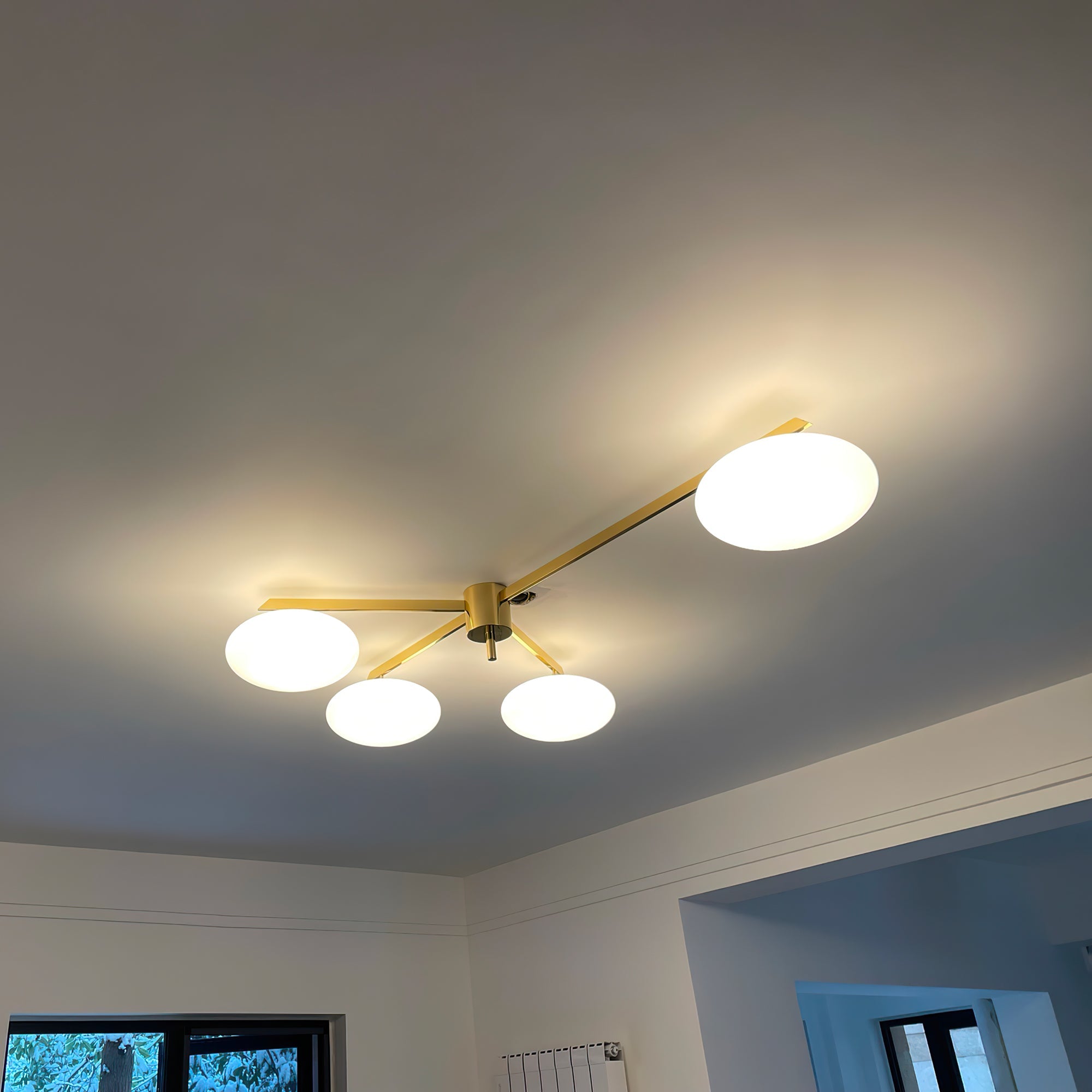 Ceiling Light Brass 44.9 in 5 Head Opal Glass Flush Mount Bedroom Kitchen Art Deco Modern Lighting Fixture | Thomler