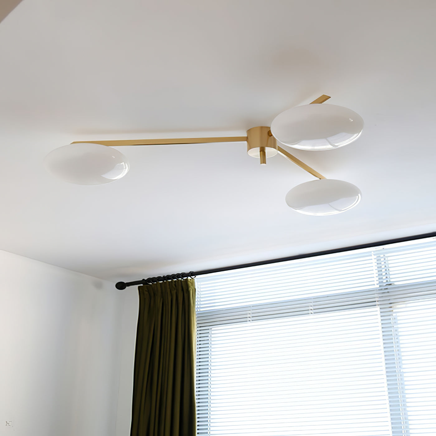 Ceiling Light Brass 44.9 in 5 Head Opal Glass Flush Mount Bedroom Kitchen Art Deco Modern Lighting Fixture | Thomler