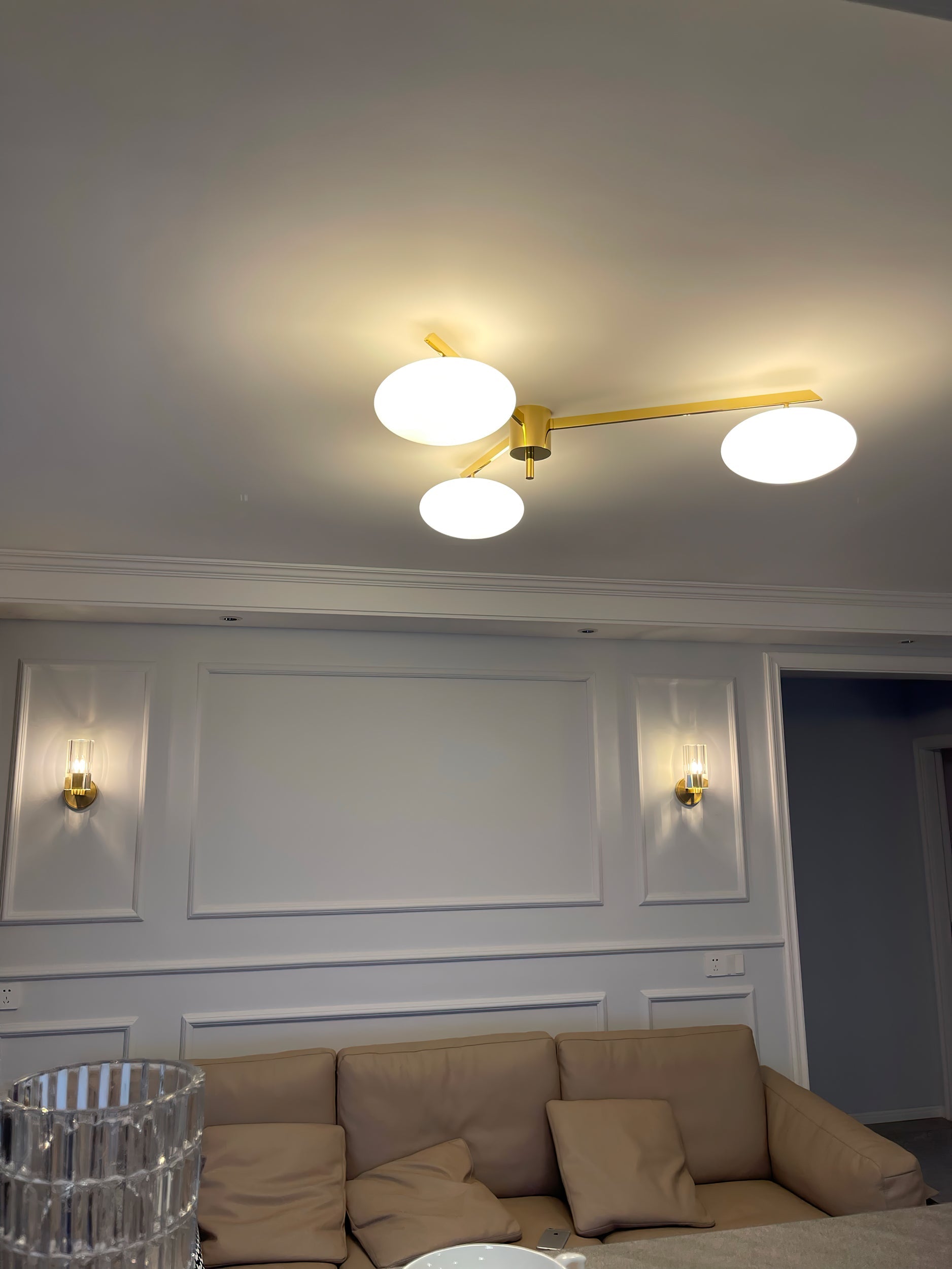 Ceiling Light Brass 44.9 in 5 Head Opal Glass Flush Mount Bedroom Kitchen Art Deco Modern Lighting Fixture | Thomler