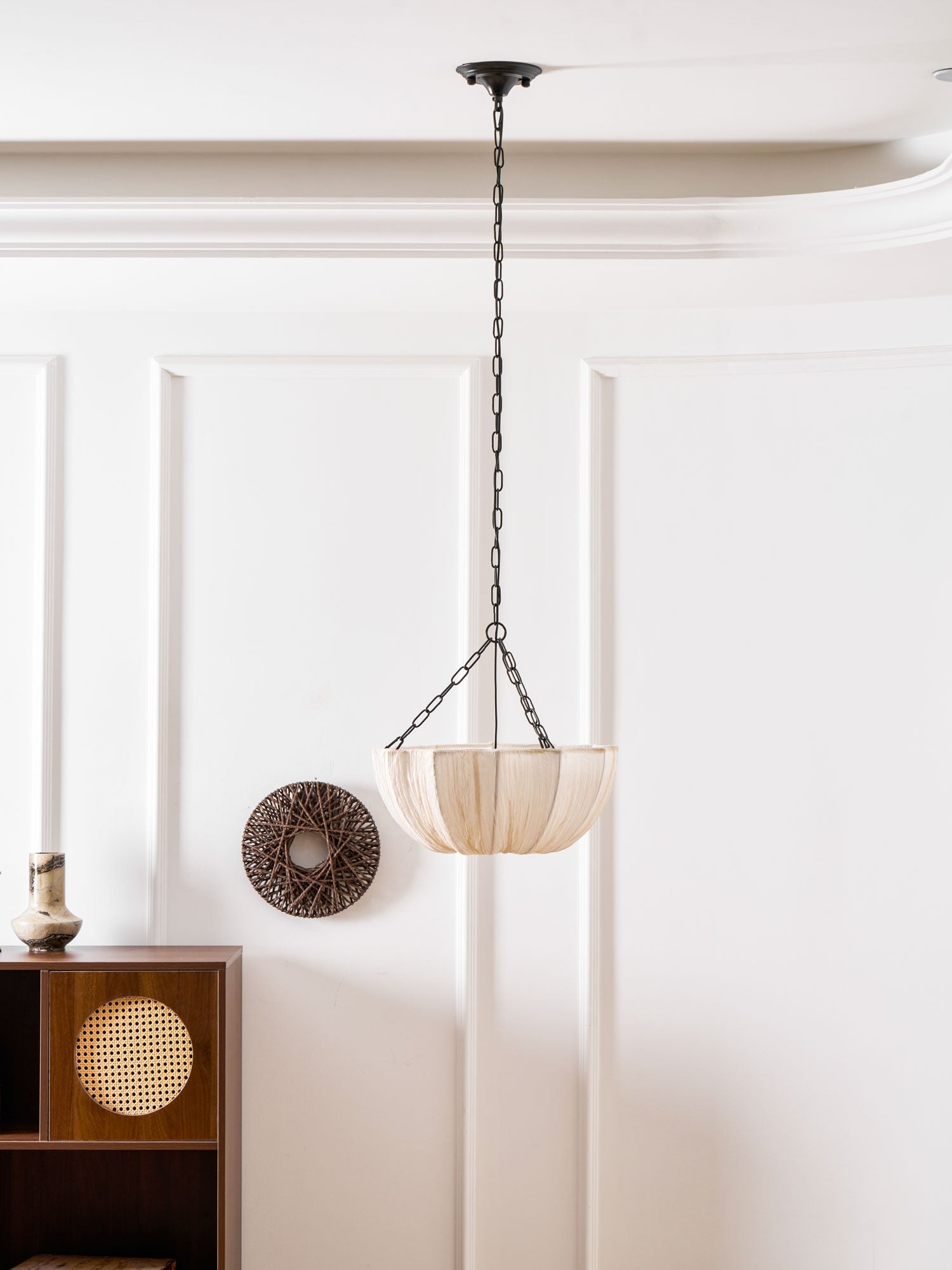 Pendant Light Fabric Bowl Shade 15.7 in Adjustable Dining Room Kitchen Island Hanging Lamp Soft Ambient Lighting | Thomler