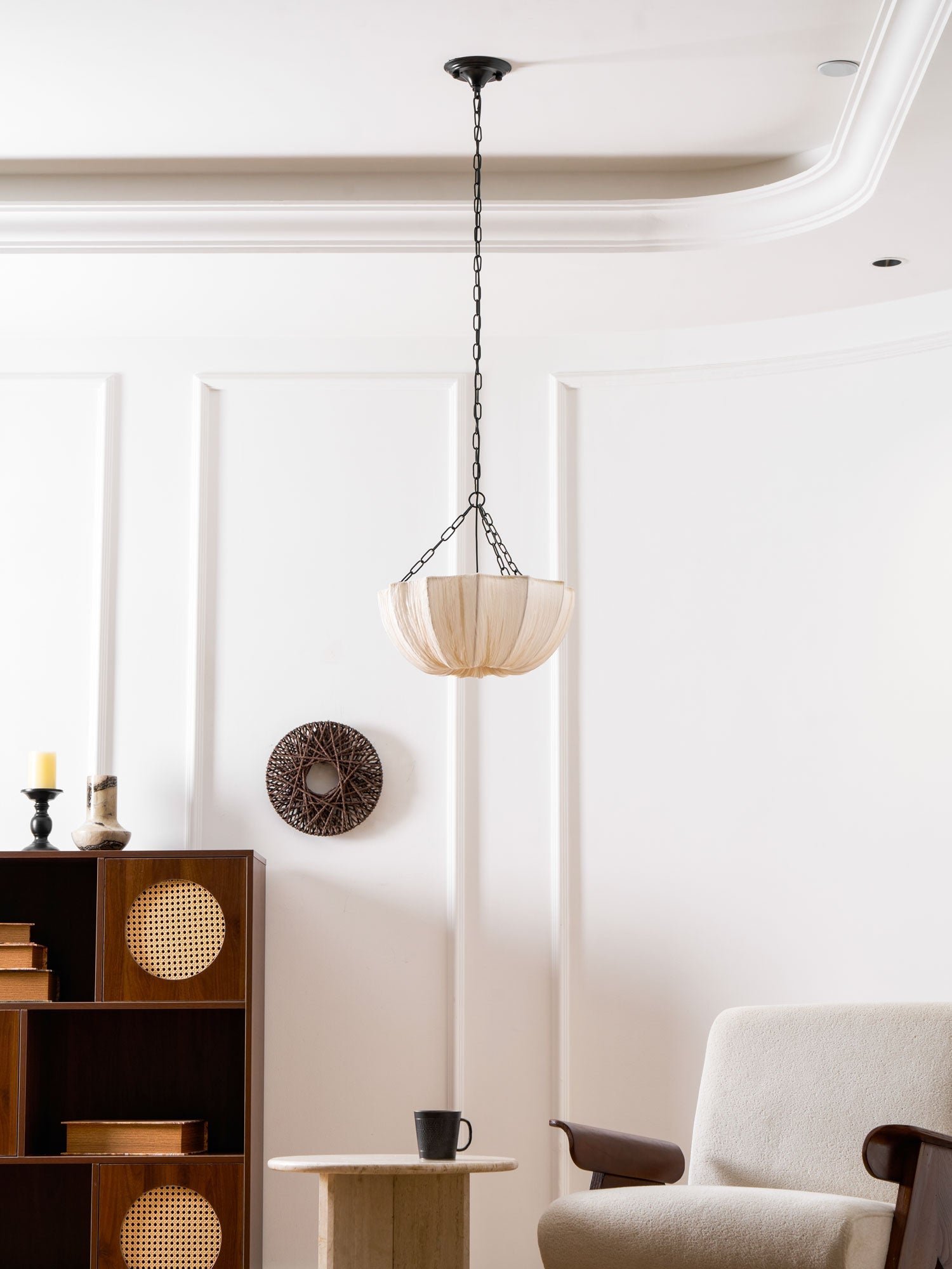 Pendant Light Fabric Bowl Shade 15.7 in Adjustable Dining Room Kitchen Island Hanging Lamp Soft Ambient Lighting | Thomler