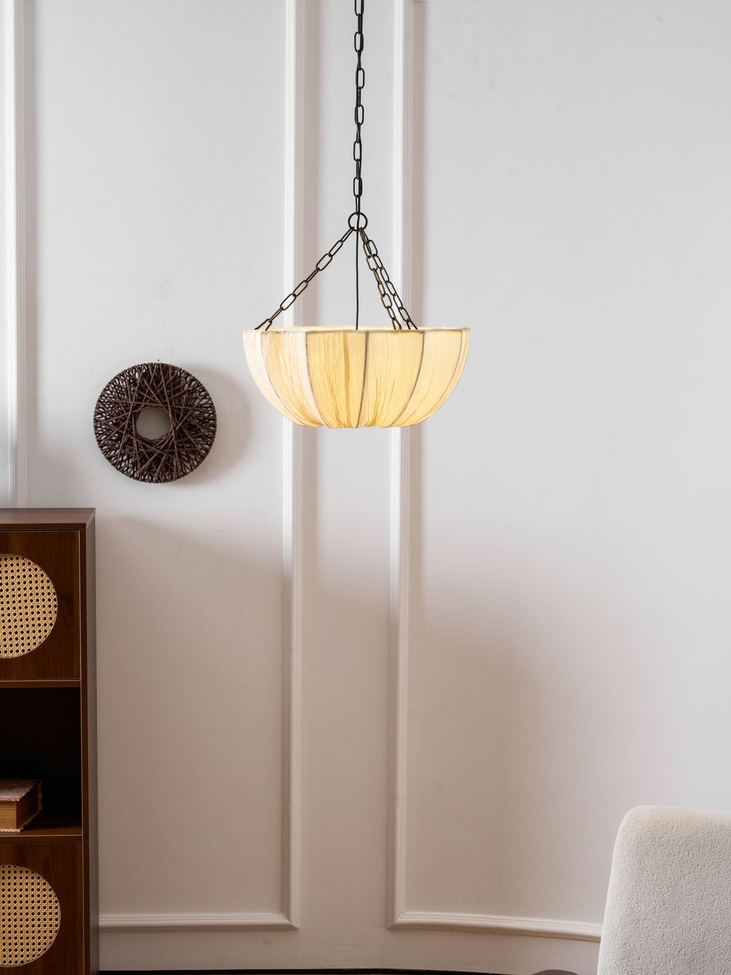 Pendant Light Fabric Bowl Shade 15.7 in Adjustable Dining Room Kitchen Island Hanging Lamp Soft Ambient Lighting | Thomler