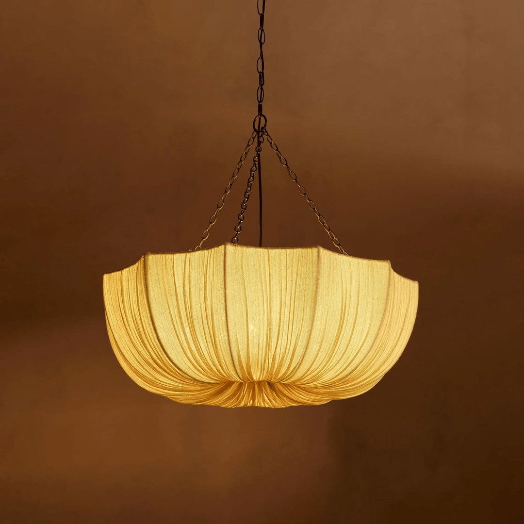 Pendant Light Fabric Bowl Shade 15.7 in Adjustable Dining Room Kitchen Island Hanging Lamp Soft Ambient Lighting | Thomler
