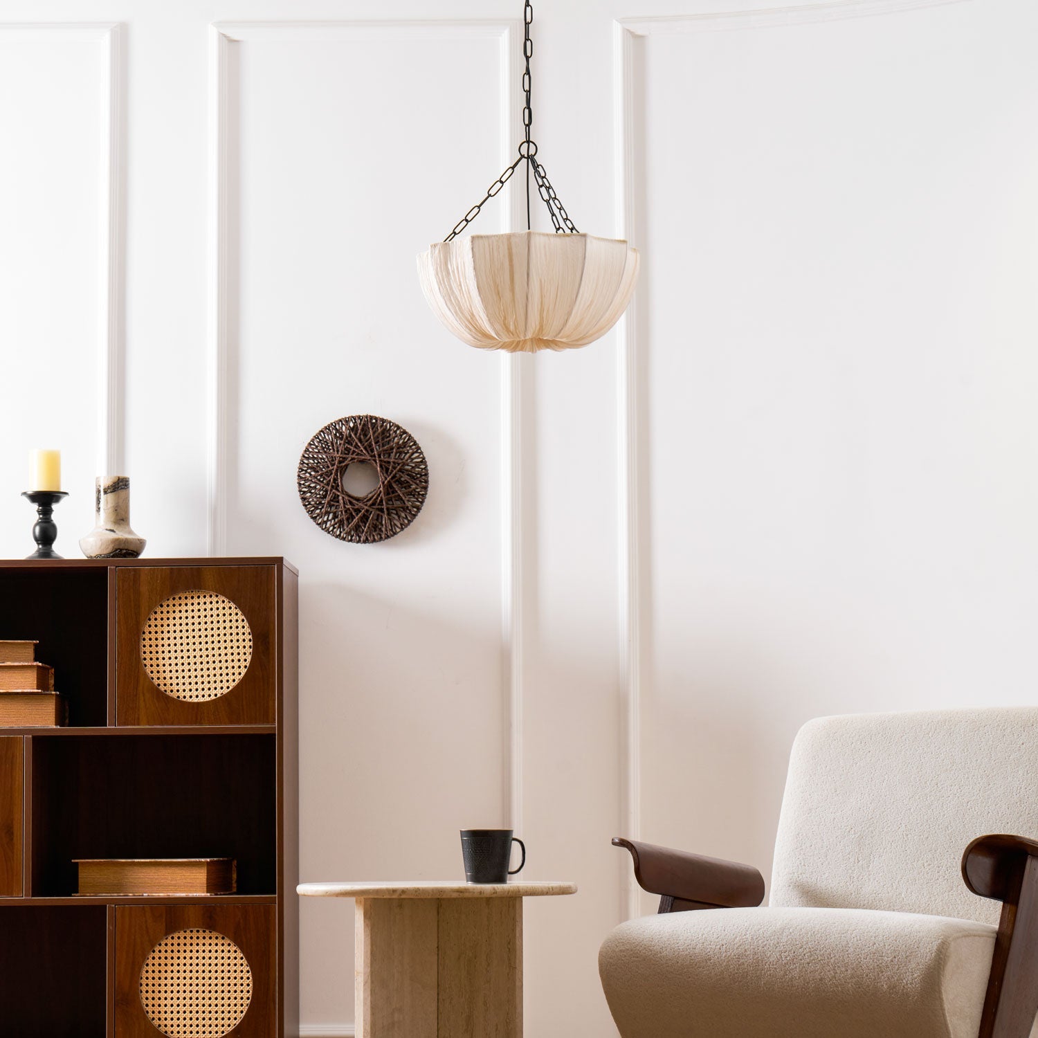 Pendant Light Fabric Bowl Shade 15.7 in Adjustable Dining Room Kitchen Island Hanging Lamp Soft Ambient Lighting | Thomler