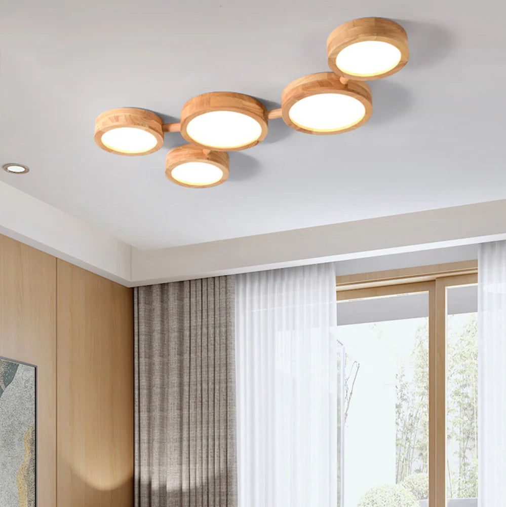 Ceiling Light Iron Wood 20 in Multi-Head Macaron Color Living Room Bedroom Dining Room LED Fixture | Thomler