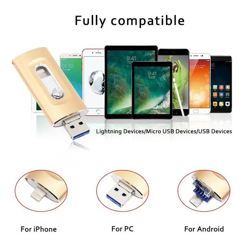USB Flash Drive Metal 6.6 cm 2.6 in Triple Connector Phone Computer File Transfer Storage Backup Memory Stick | Thomler