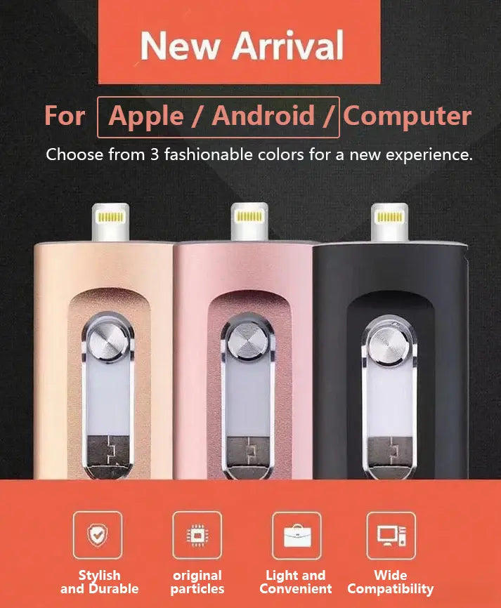 USB Flash Drive Metal 6.6 cm 2.6 in Triple Connector Phone Computer File Transfer Storage Backup Memory Stick | Thomler