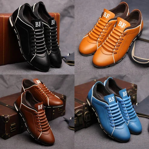Men's Low-Top Lace-Up Sneakers PU Leather Casual Athletic Shoes Flat Rubber Sole for Everyday Work Gym Tennis | Thomler