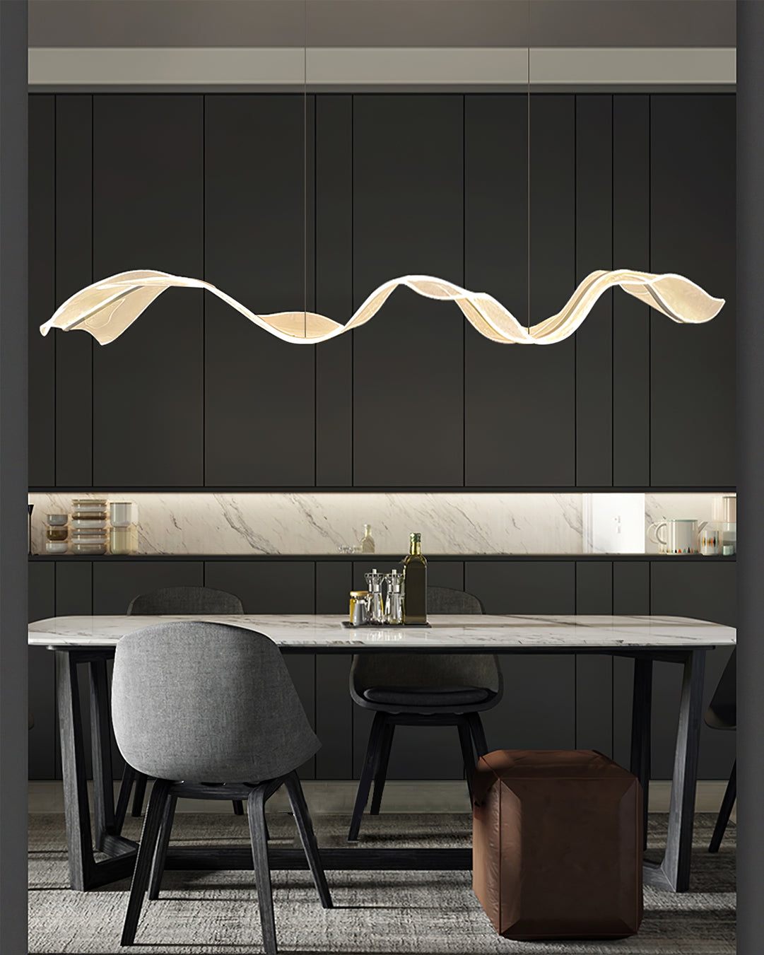 Chandelier Acrylic Integrated LED 39.4 in Adjustable Indoor Ceiling Light Linear Modern Hanging Lamp | Thomler