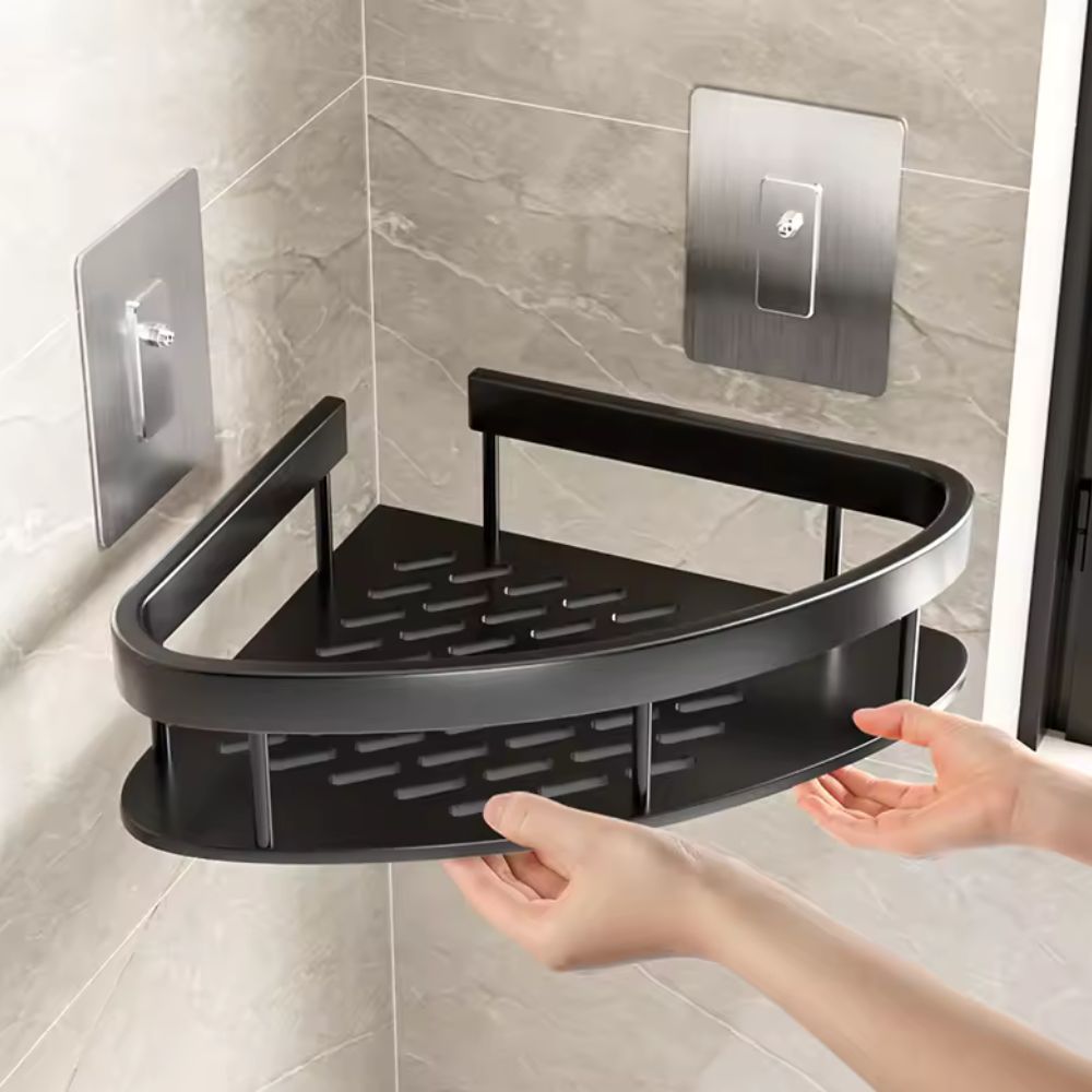 Wall-Mounted Bathroom Storage Rack with Hook, Aluminum Shower Organizer Caddy, Rustproof No-Drill Shelf for Shampoo & Soap, Single or | Thomler