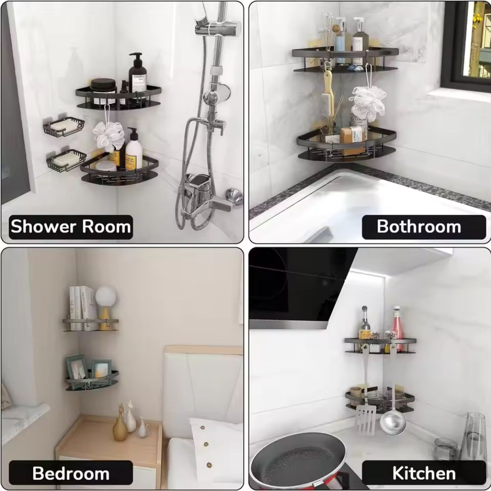 Wall-Mounted Bathroom Storage Rack with Hook, Aluminum Shower Organizer Caddy, Rustproof No-Drill Shelf for Shampoo & Soap, Single or | Thomler