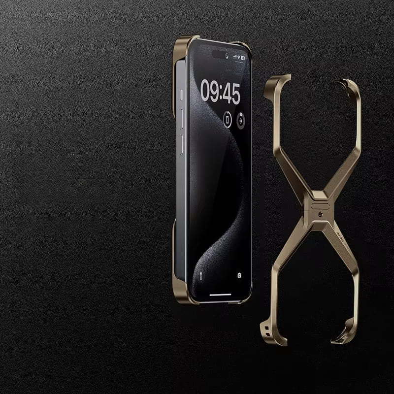 Minimalist Metal Frame Phone Case for iPhone 14, 15, 16 & 17 – Ultra-Lightweight Drop Protection with X-Frame Design | Thomler