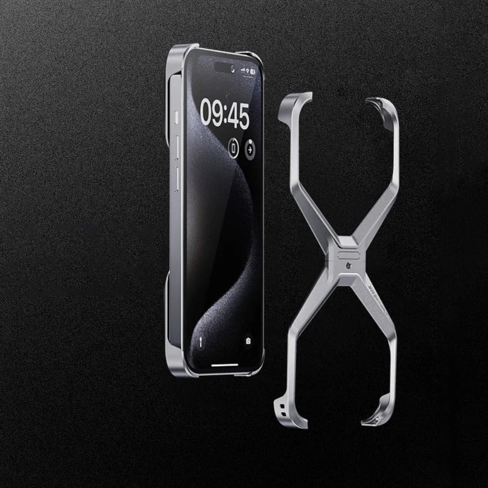 Minimalist Metal Frame Phone Case for iPhone 14, 15, 16 & 17 – Ultra-Lightweight Drop Protection with X-Frame Design | Thomler