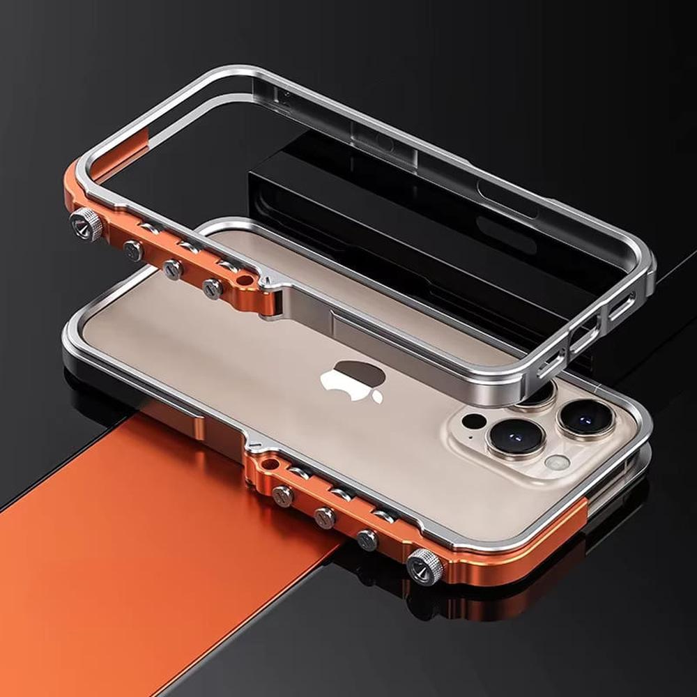 Aluminum Metal Frame Phone Case for iPhone 13-17 Pro Max – Shock Absorbing, Raised Edge Protection, Precision Cutouts – Cosmic Orange & | Thomler