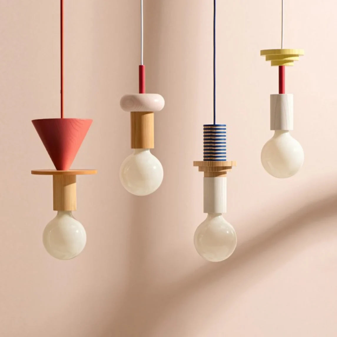 Pendant Light Wood 7.5 in to 16.5 in Multicolor Geometric Dining Living Room Ceiling Lamp Modern Home Decor | Thomler