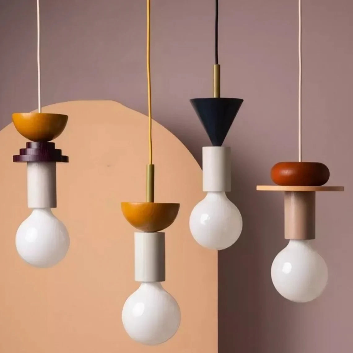 Pendant Light Wood 7.5 in to 16.5 in Multicolor Geometric Dining Living Room Ceiling Lamp Modern Home Decor | Thomler