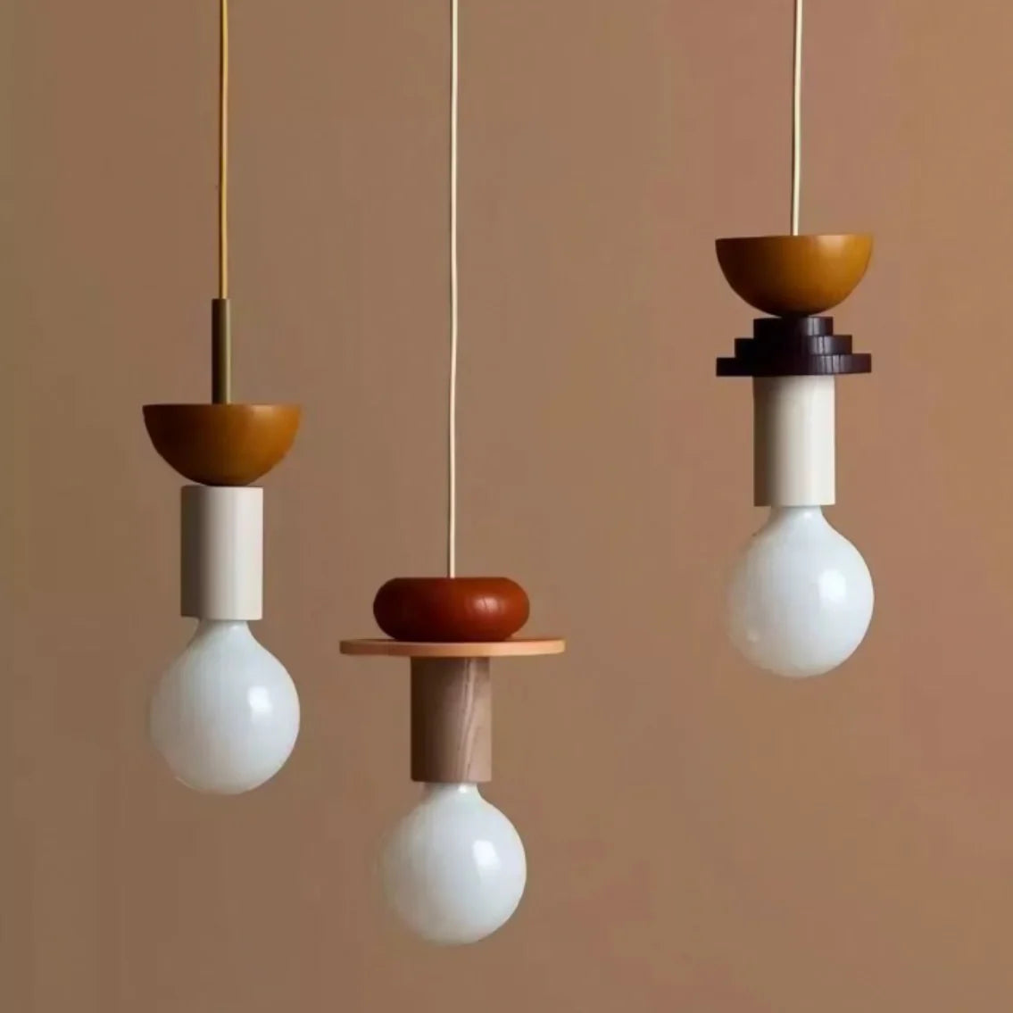 Pendant Light Wood 7.5 in to 16.5 in Multicolor Geometric Dining Living Room Ceiling Lamp Modern Home Decor | Thomler