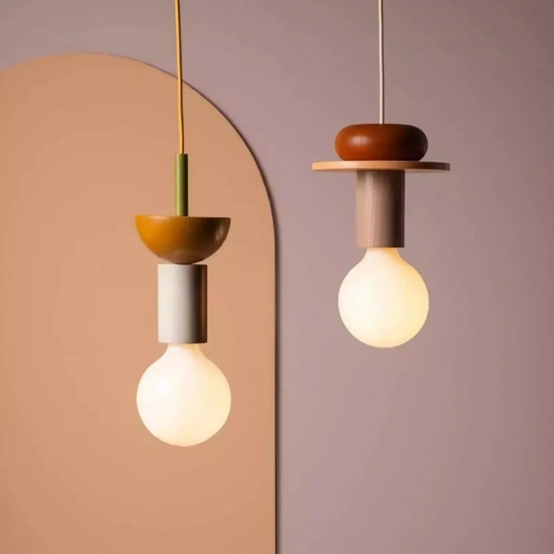 Pendant Light Wood 7.5 in to 16.5 in Multicolor Geometric Dining Living Room Ceiling Lamp Modern Home Decor | Thomler