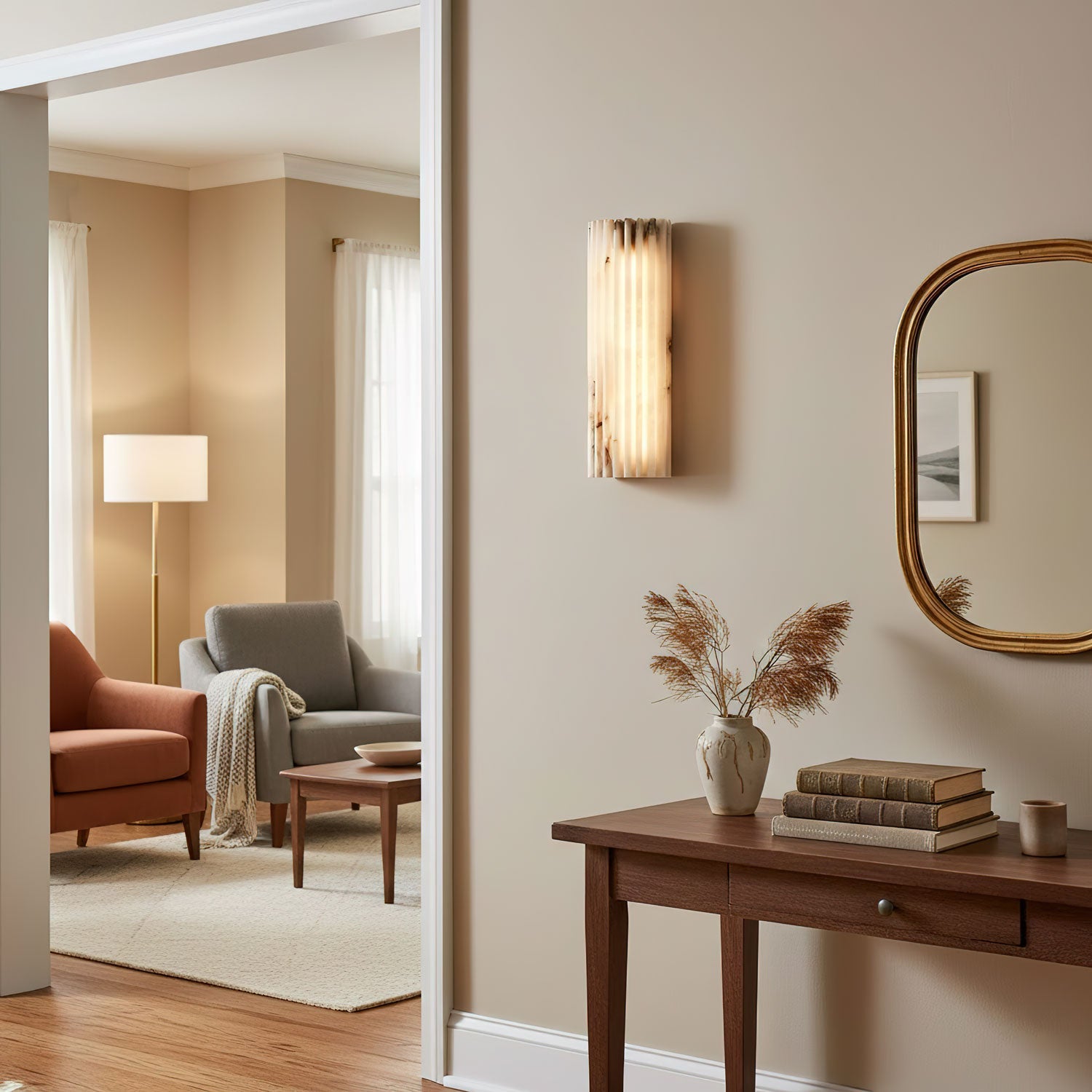 Alabaster Wall Light 11.8 in Integrated LED Indoor Ribbed Sconce Bedroom Hallway Ambient Lighting Fixture | Thomler