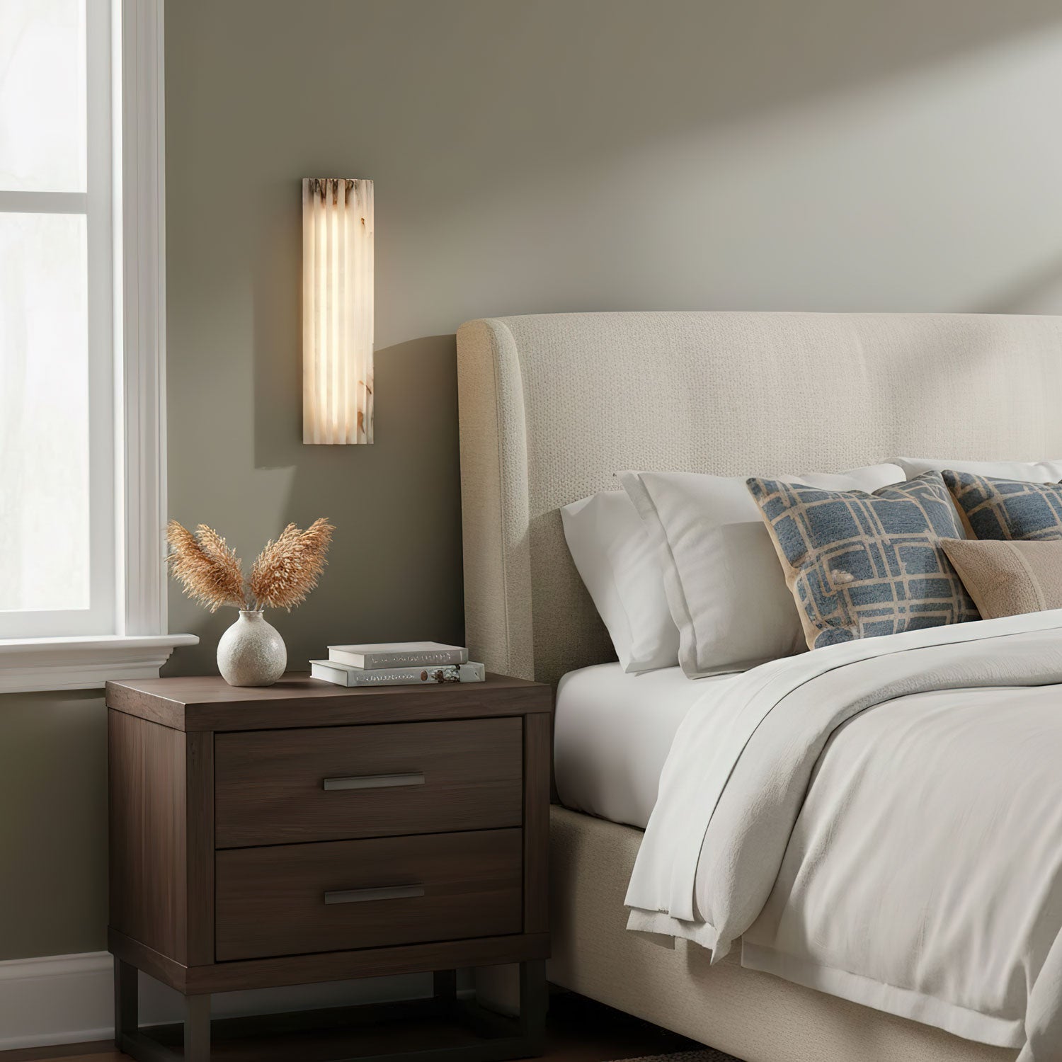 Alabaster Wall Light 11.8 in Integrated LED Indoor Ribbed Sconce Bedroom Hallway Ambient Lighting Fixture | Thomler
