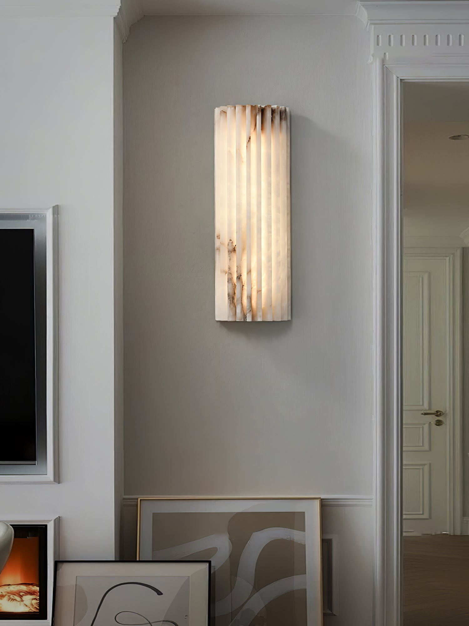 Alabaster Wall Light 11.8 in Integrated LED Indoor Ribbed Sconce Bedroom Hallway Ambient Lighting Fixture | Thomler
