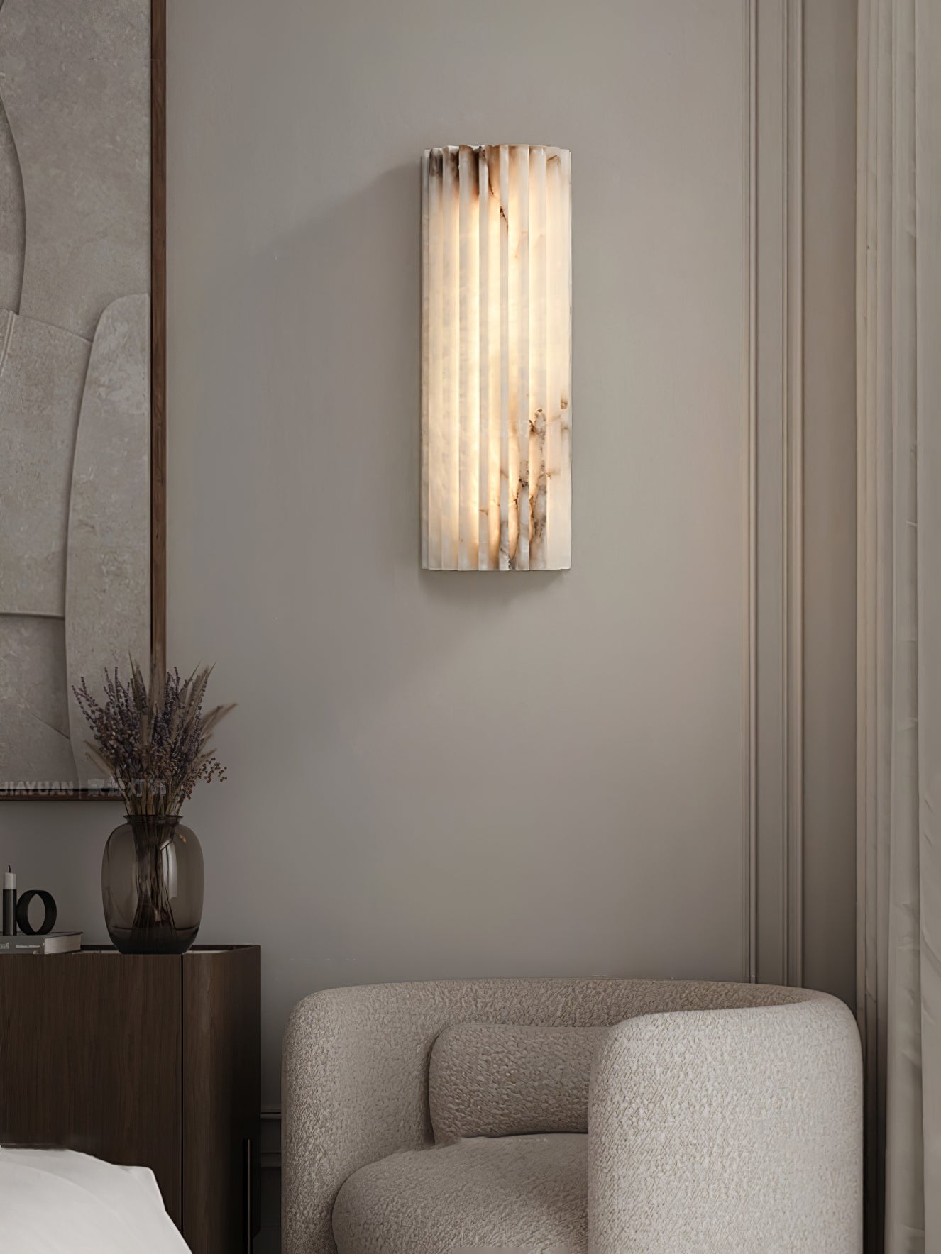 Alabaster Wall Light 11.8 in Integrated LED Indoor Ribbed Sconce Bedroom Hallway Ambient Lighting Fixture | Thomler