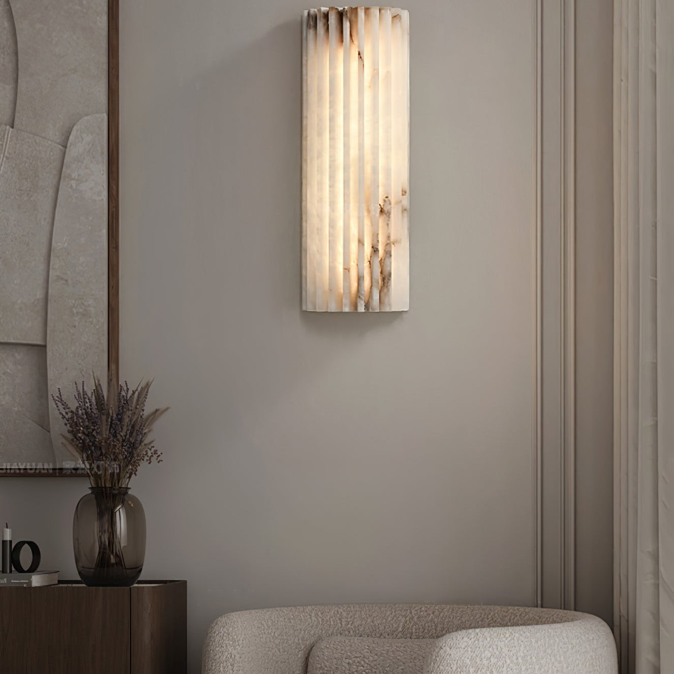 Wall Light Alabaster LED 11.8 in Indoor Bathroom Vanity Hallway Sconce Modern Vertical Lighting Fixture | Thomler