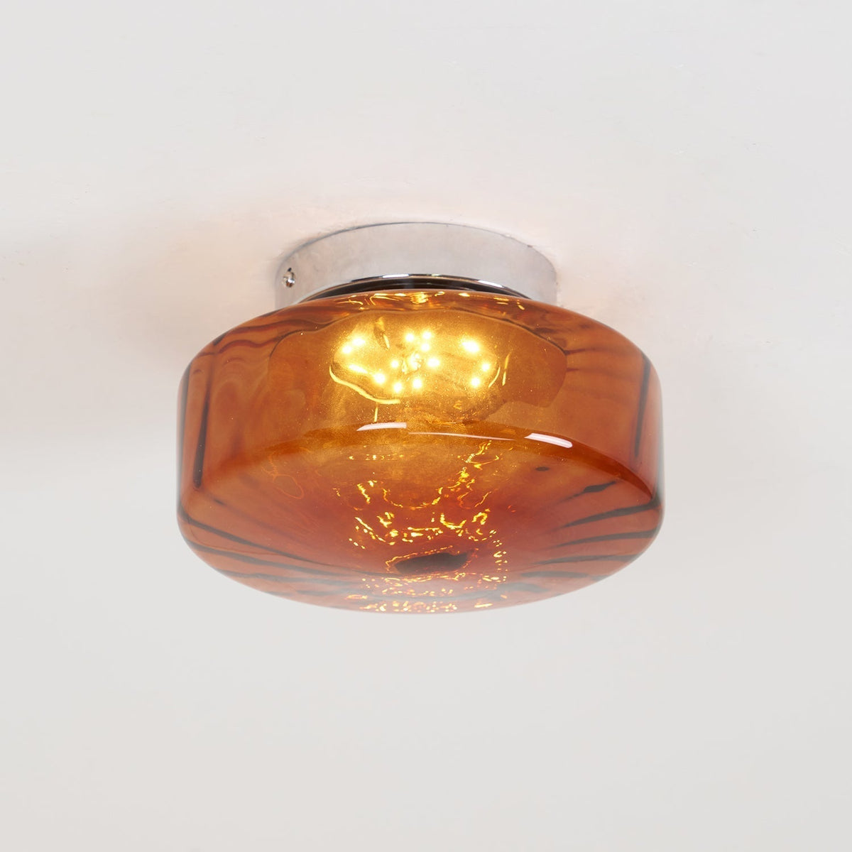 Sunburst Textured Flush Mount Light with Golden Amber Shade for Bedrooms & Hallways | Thomler