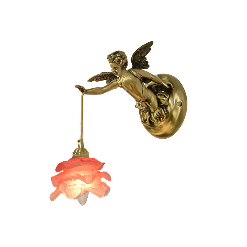Trumpet Horn Glass Shade Brass Sconce | Vintage Art Deco Wall Light for Bedroom Hallway Entryway Living Room | Hardwired Decorative | Thomler