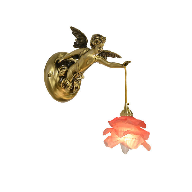 Trumpet Horn Glass Shade Brass Sconce | Vintage Art Deco Wall Light for Bedroom Hallway Entryway Living Room | Hardwired Decorative | Thomler