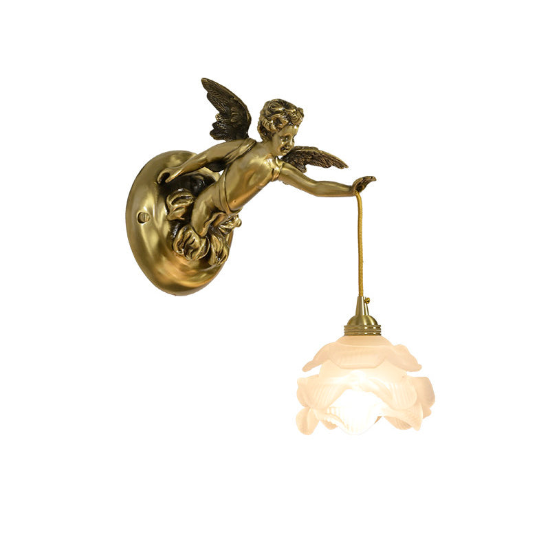 Trumpet Horn Glass Shade Brass Sconce | Vintage Art Deco Wall Light for Bedroom Hallway Entryway Living Room | Hardwired Decorative | Thomler