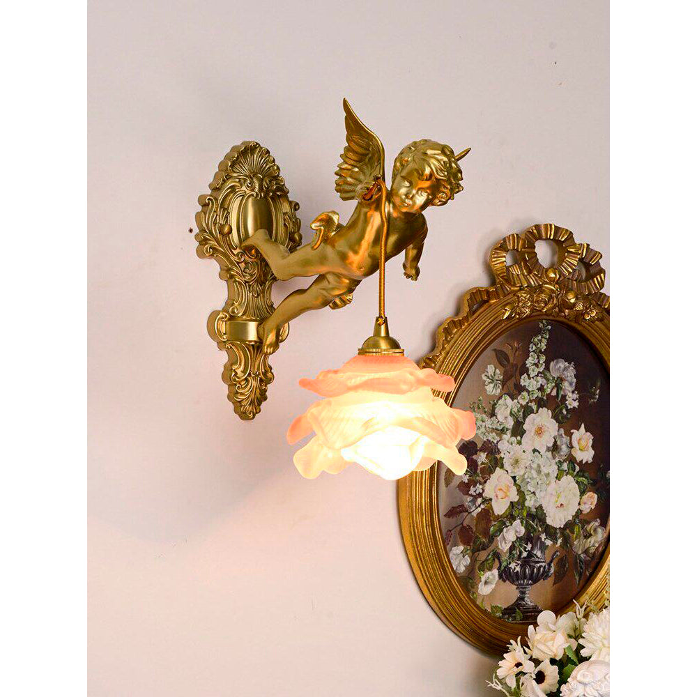 Trumpet Horn Glass Shade Brass Sconce | Vintage Art Deco Wall Light for Bedroom Hallway Entryway Living Room | Hardwired Decorative | Thomler
