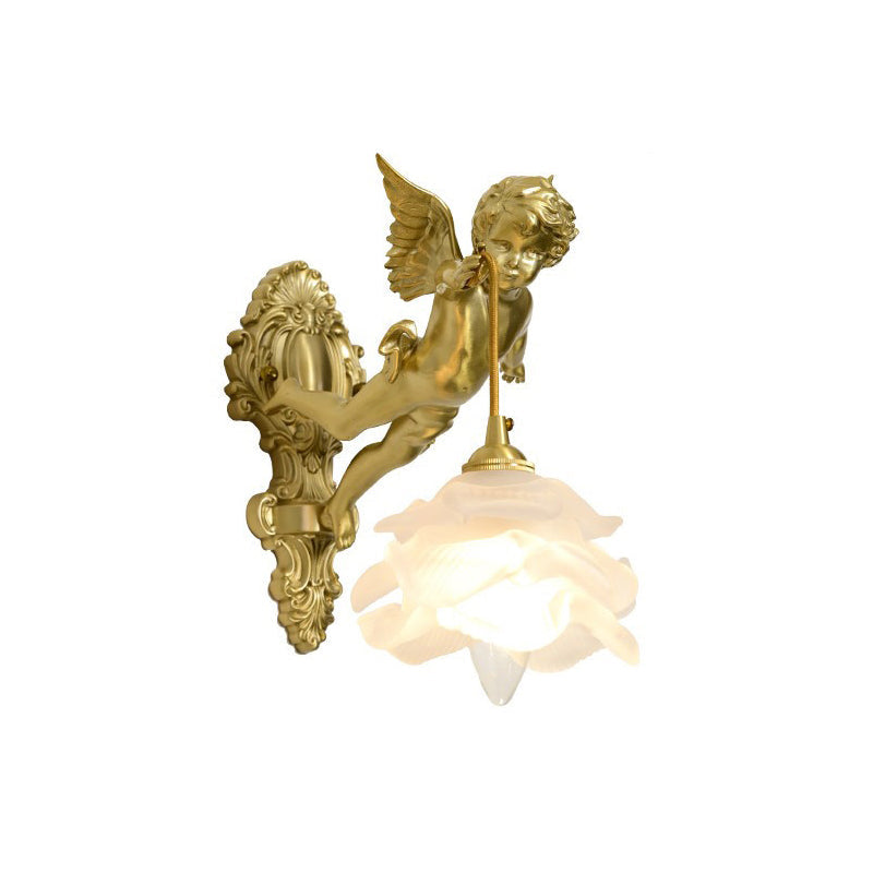 Trumpet Horn Glass Shade Brass Sconce | Vintage Art Deco Wall Light for Bedroom Hallway Entryway Living Room | Hardwired Decorative | Thomler