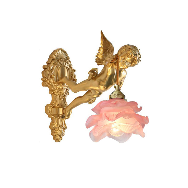 Trumpet Horn Glass Shade Brass Sconce | Vintage Art Deco Wall Light for Bedroom Hallway Entryway Living Room | Hardwired Decorative | Thomler