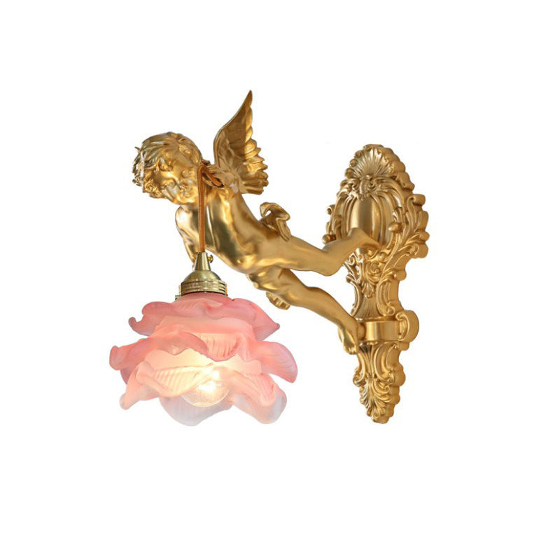 Trumpet Horn Glass Shade Brass Sconce | Vintage Art Deco Wall Light for Bedroom Hallway Entryway Living Room | Hardwired Decorative | Thomler