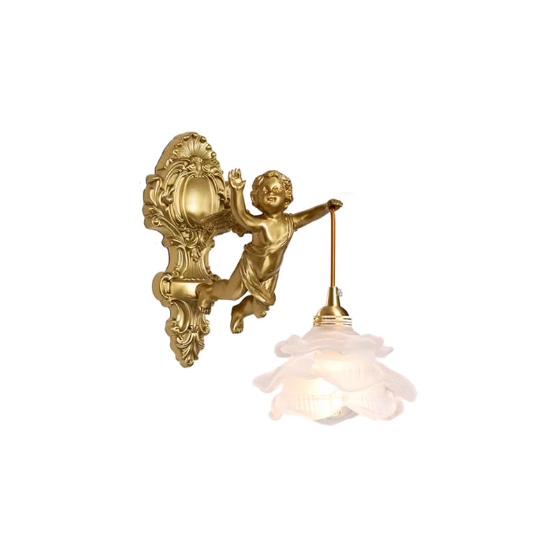Trumpet Horn Glass Shade Brass Sconce | Vintage Art Deco Wall Light for Bedroom Hallway Entryway Living Room | Hardwired Decorative | Thomler