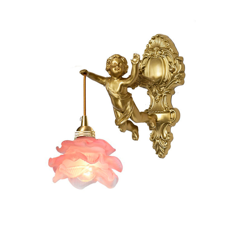 Trumpet Horn Glass Shade Brass Sconce | Vintage Art Deco Wall Light for Bedroom Hallway Entryway Living Room | Hardwired Decorative | Thomler