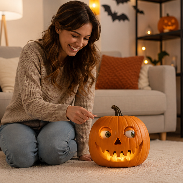 Multi-Eye Resin Jack-o'-Lantern Figure with Creepy Expression for Halloween Decorating & Spooky Front Porch Displays | Thomler