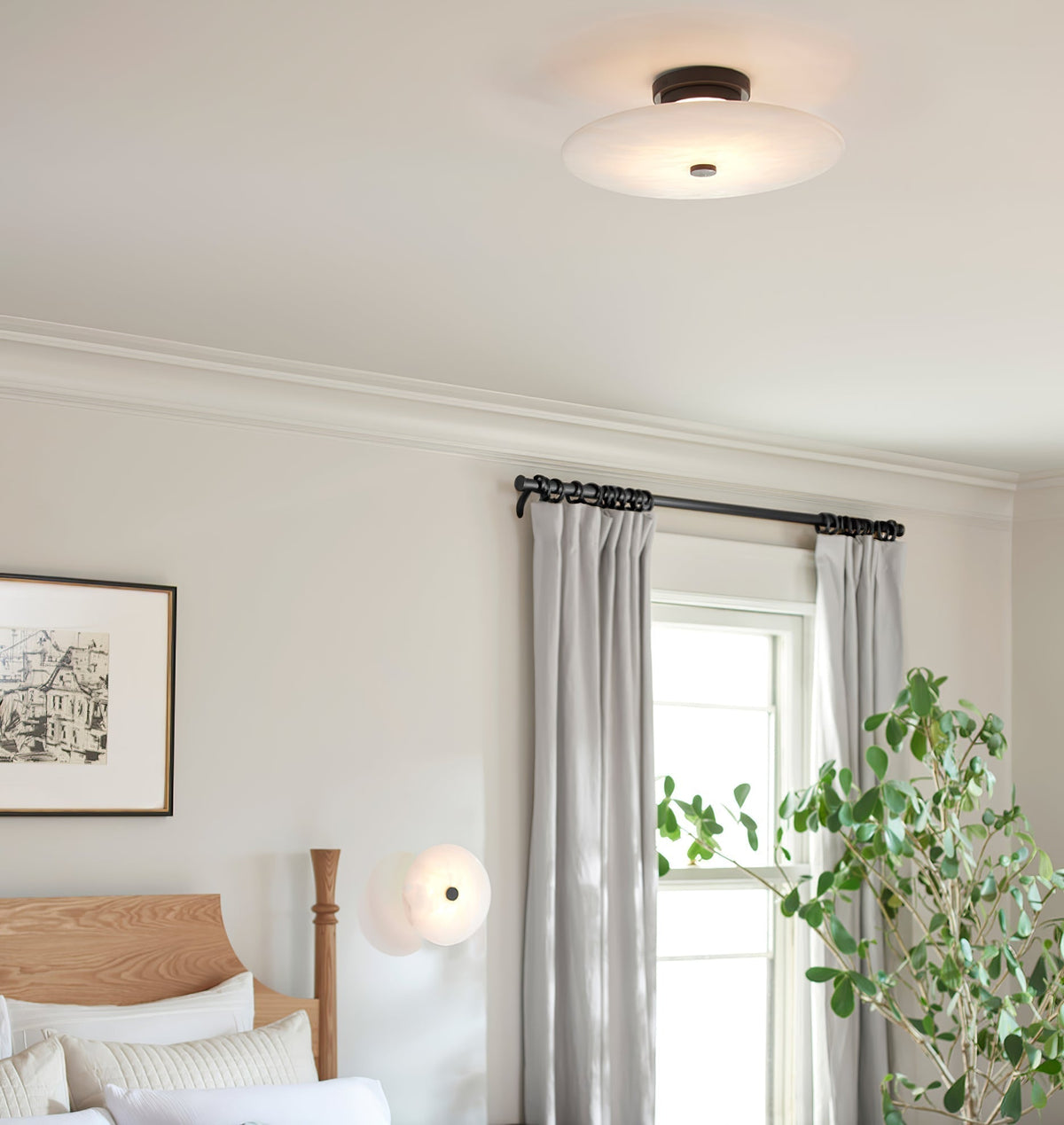 Round Alabaster Flush Mount Ceiling Light with Brass or Black Finish for Modern Home Lighting | Thomler