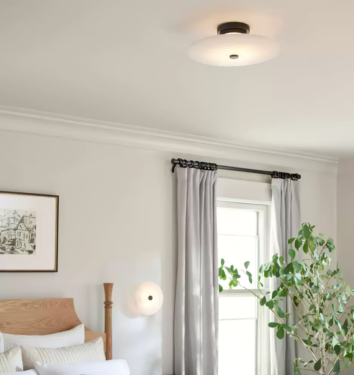 Round Alabaster Flush Mount Ceiling Light with Brass or Black Finish for Modern Home Lighting | Thomler