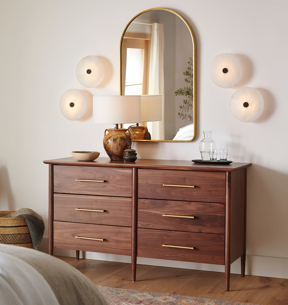 Round Alabaster Flush Mount Ceiling Light with Brass or Black Finish for Modern Home Lighting | Thomler