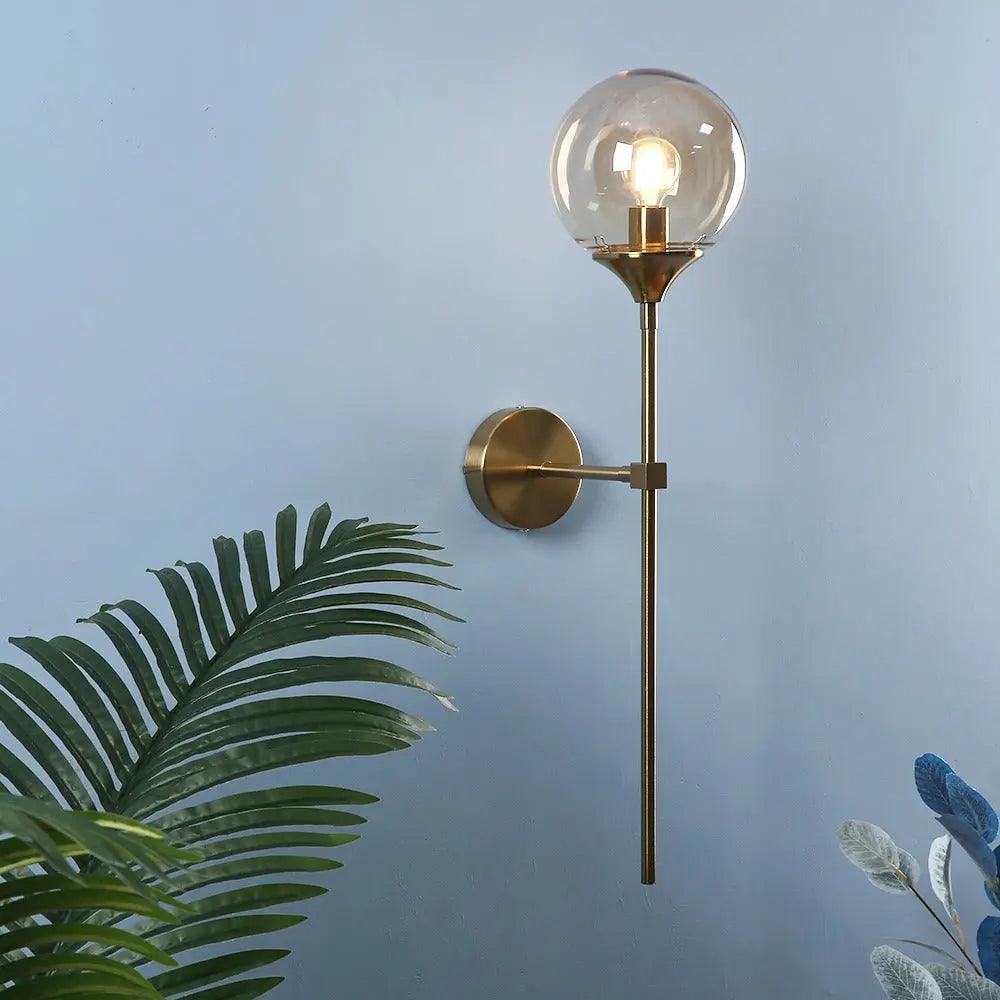 Glass Wall Light Fixture with Gold Metal Base – Ambient Lighting for Bedroom, Living Room & Hallway – 4 Shade Colors | Thomler